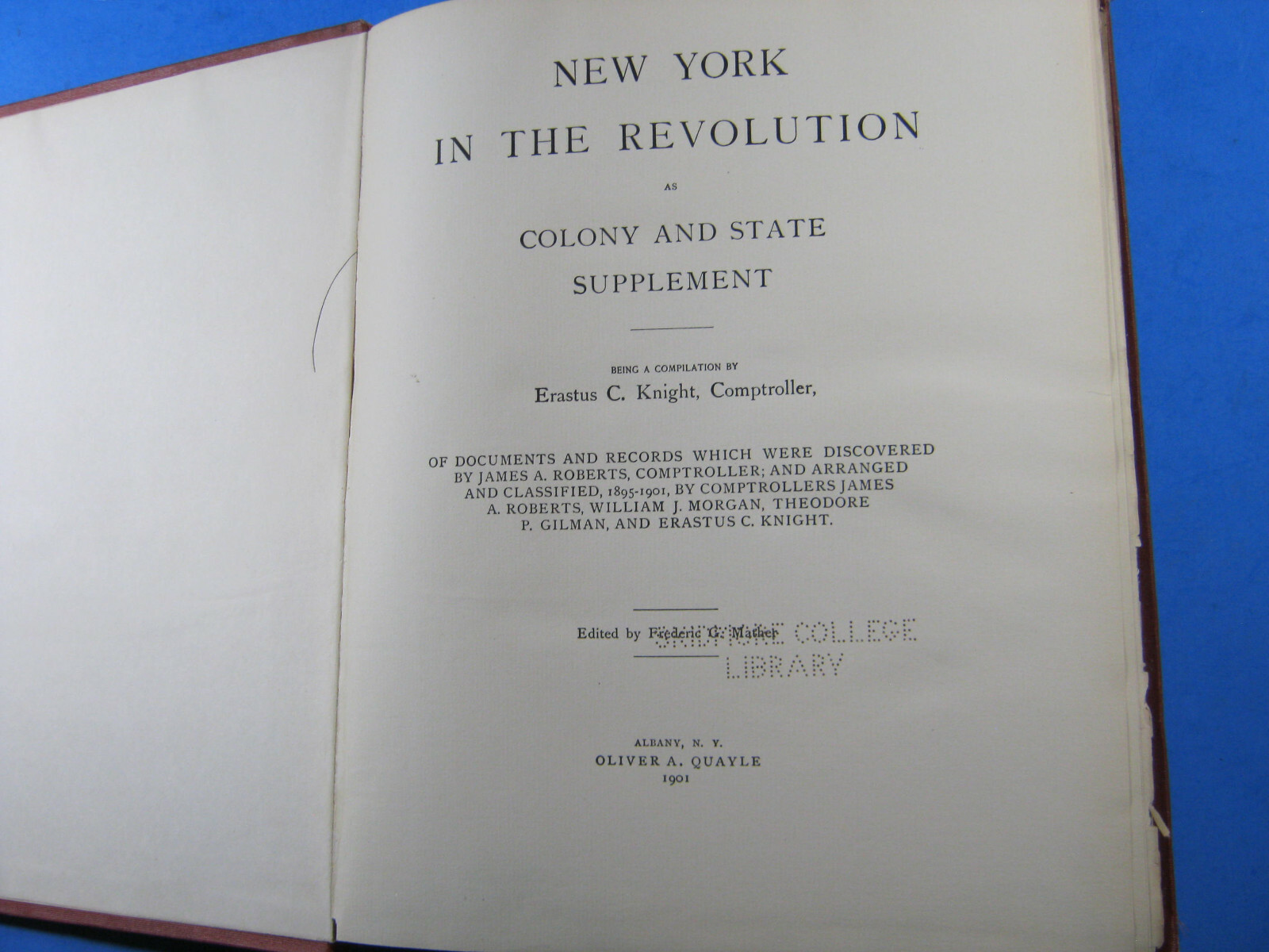 New York in the Revolution as Colony and State Supplement 1901 KNIGHT