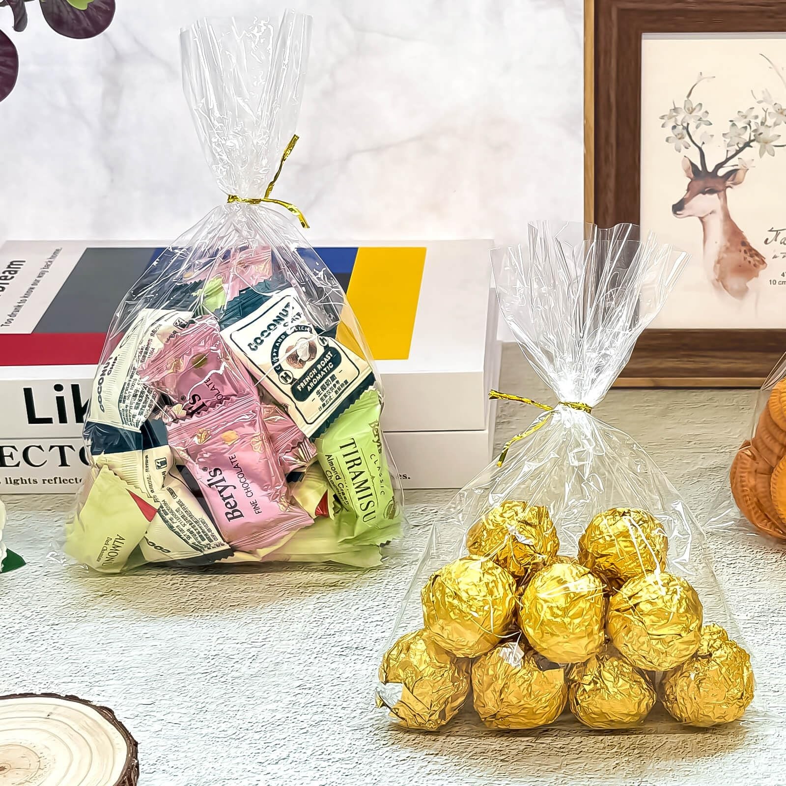 Cherodada 6″x 8″, 200Pcs Cellophane Treat Bags with Twist Ties for Gift Wrapp…