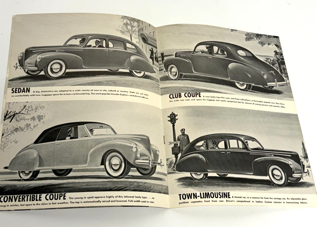 Vtg 1940 Lincoln Zephyr Original Dealer Showroom Brochure V12 Sedan Coupe