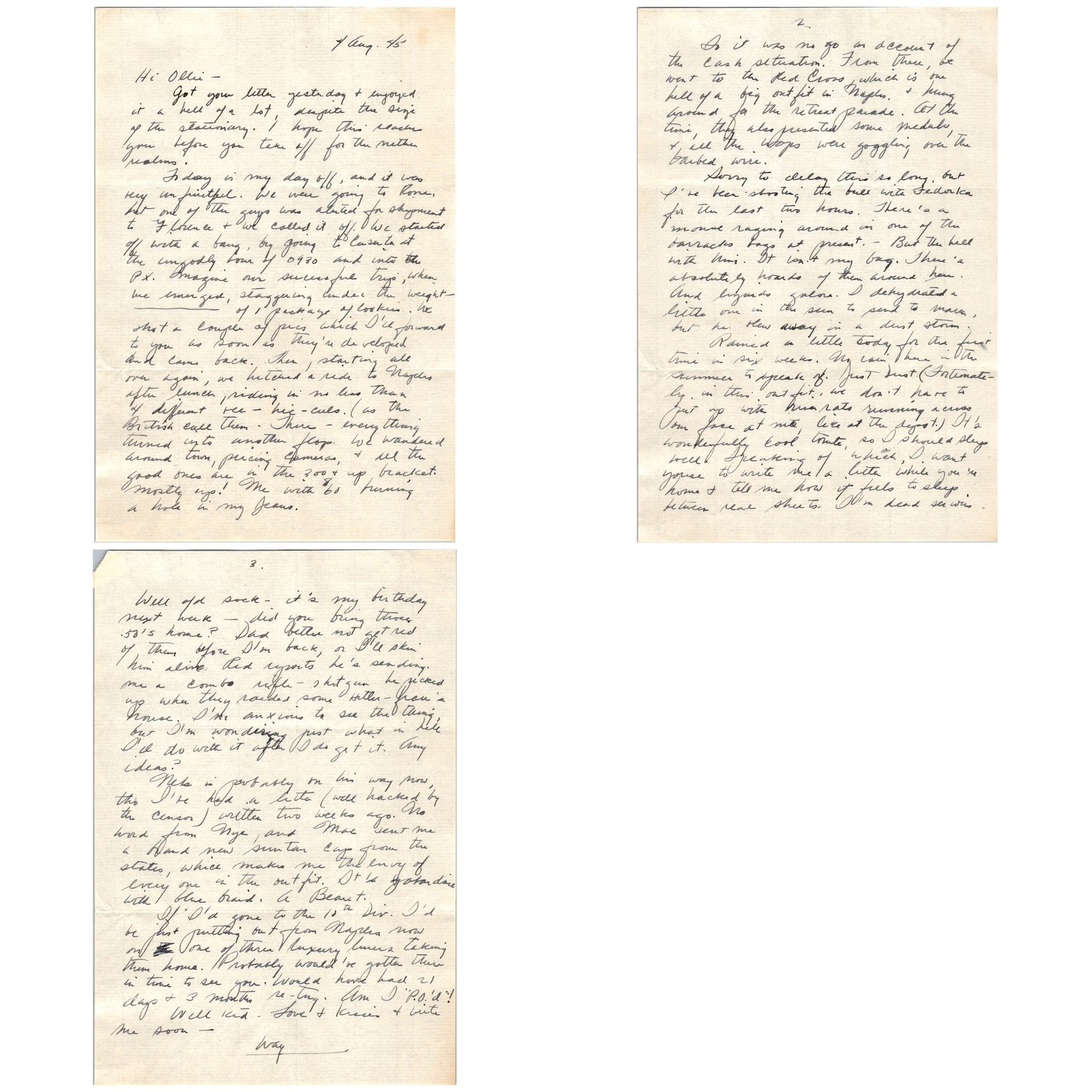 World War II 1940s Handwritten 3-Page Letter to Navy Sailor Oliver Deane