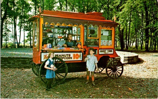1969 Foxie Popcorn Wagon Postcard Ghost Town Ohio Chromolithography Americana