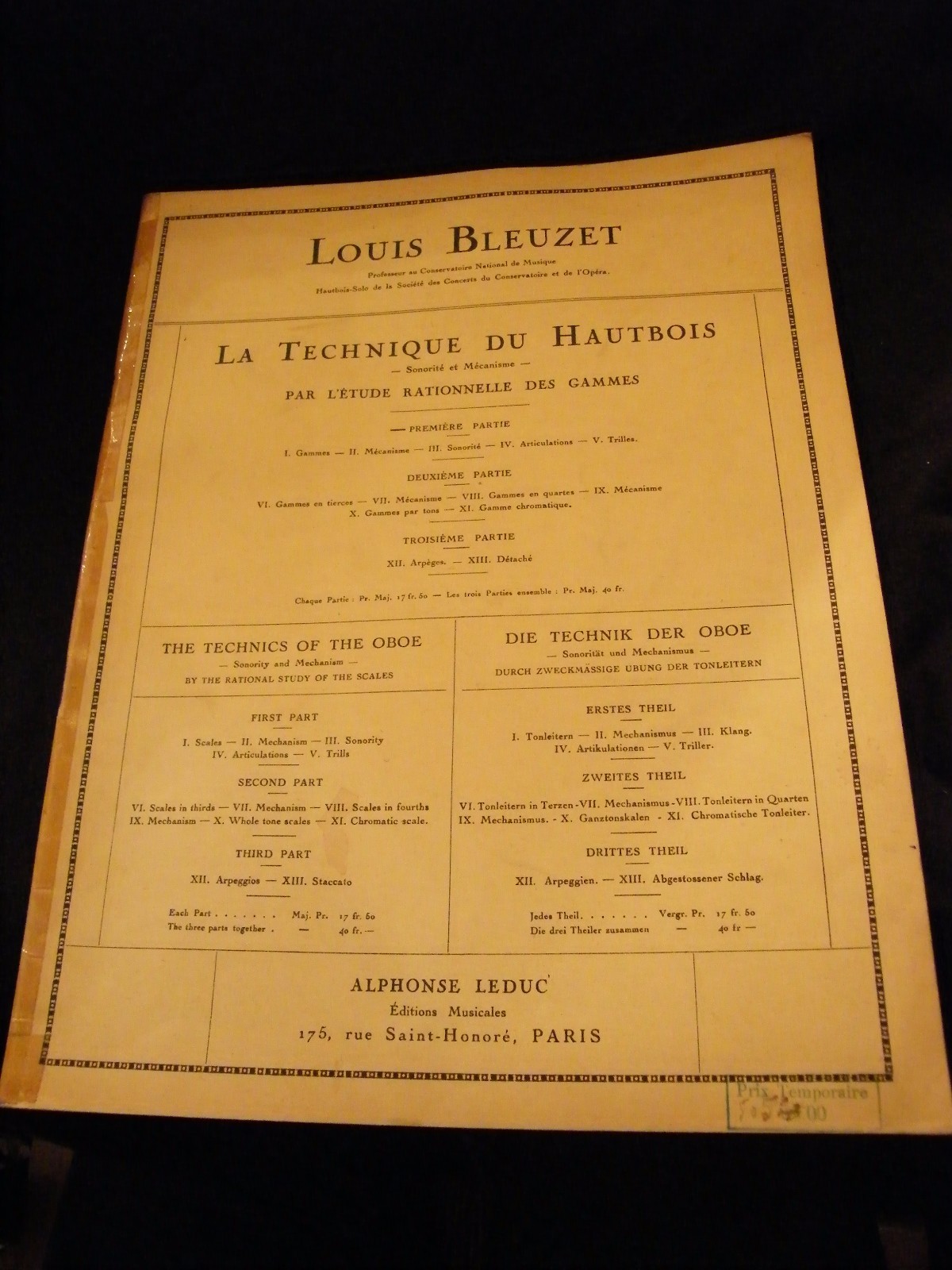 Oboe Technique Partition By Louis Bleuzet Music Sheet Study Scale