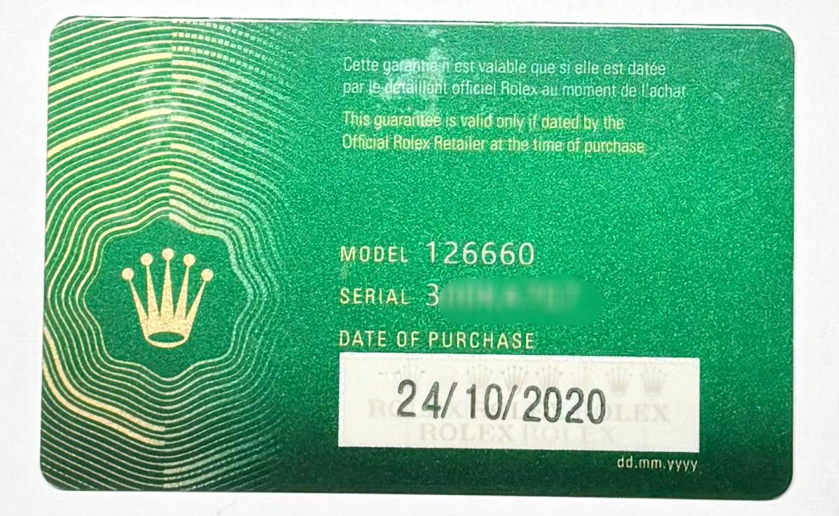 Rolex 126660 Deepsea Sea-Dweller Warranty Certificate Guarantee 2020 3 Serial