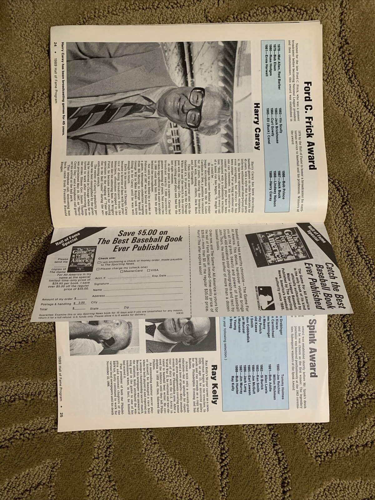 MLB Hall of Fame 50th Annual Program 1989 Yaz Bench Schoendienst Barlick