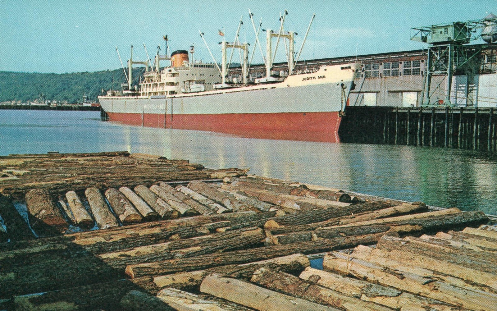 VINTAGE Timber Cargo Ship JUDITH ANN at Puget Sound Washington POSTCARD – UNUSED