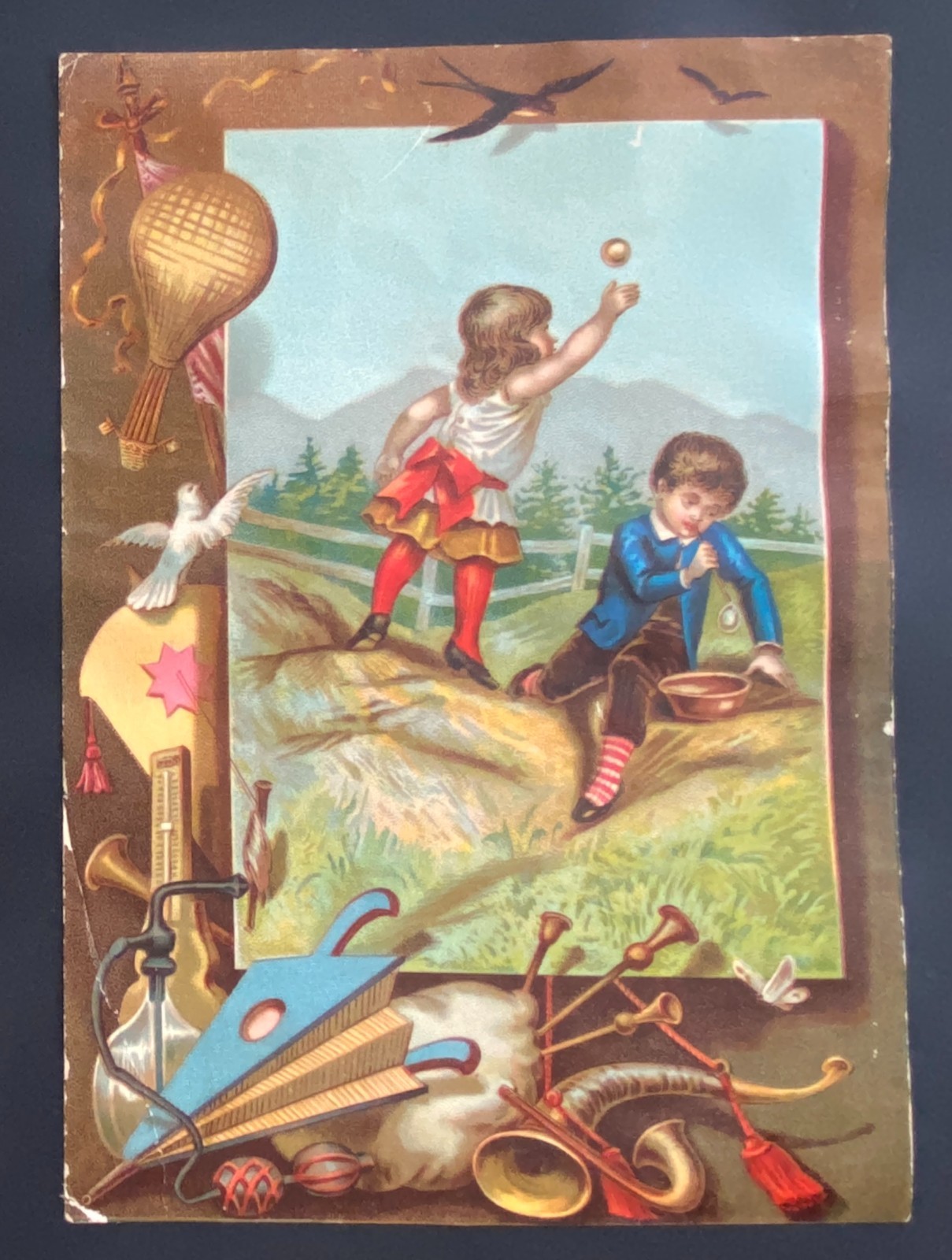CHROMOS XIXth Century Plate Format 13 cm /18 cm Bubble Blowing Kids Print