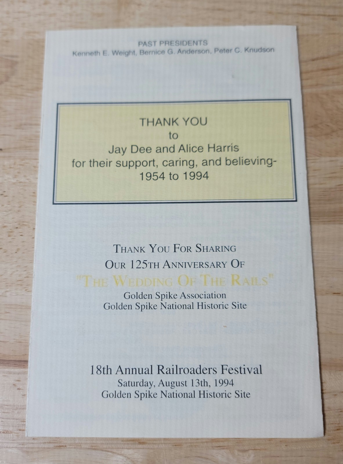 Vintage 1994 GOLDEN SPIKE CEREMONY PROGRAM Promontory Summit Utah 125th Anniv