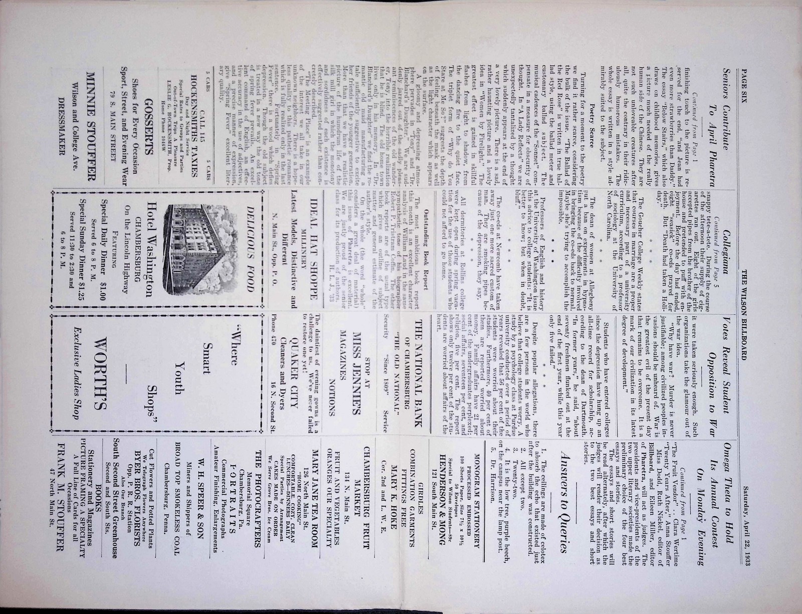 Wilson Billboard Vol 1 #12 NC 1900s Chapel Service Election Schedule Ad