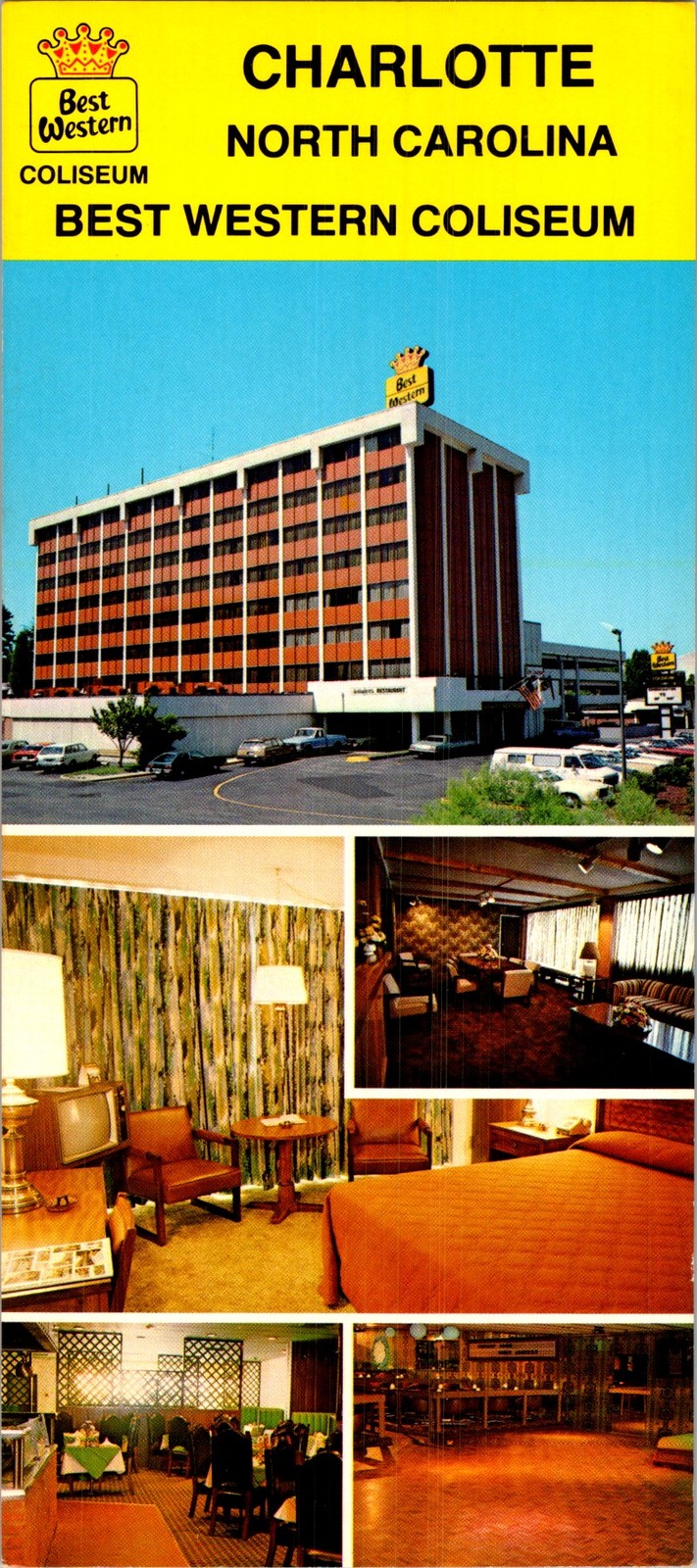 1970s Best Western Coliseum Hotel Rack Card Postcard Charlotte NC Aztec Lounge