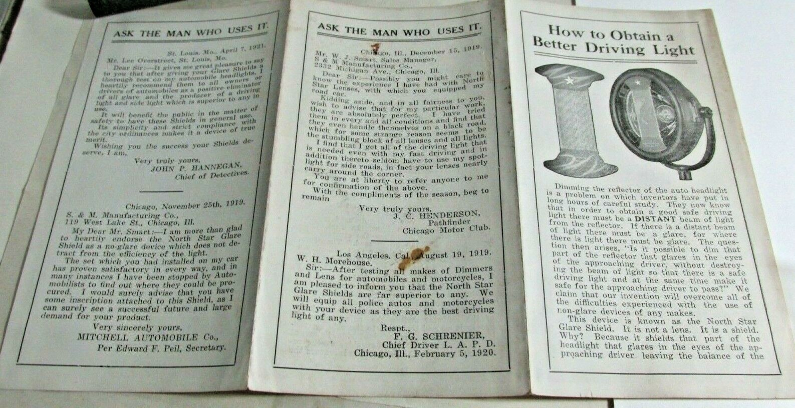 1921 NORTH STAR MFG CP DRIVING LIGHT Brochure Auto Light Automobile Lamps Autos