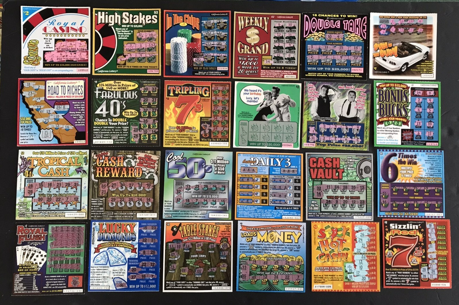 CA Instant Lottery Tickets, 50, diff from 1980s- early 2000s ,no cash value