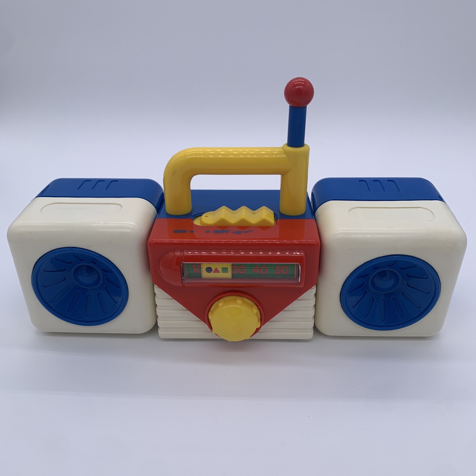 Vintage RARE Red White & Blue Nursery Rhymes Playing Toy Boom Box with Handle