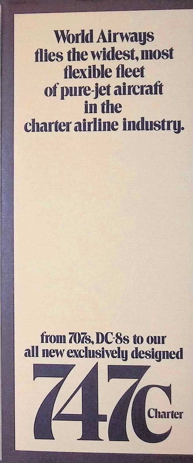 World Airways 747C Charter Jet Brochure 1970s Inflight Movie DC-8 Ephemera