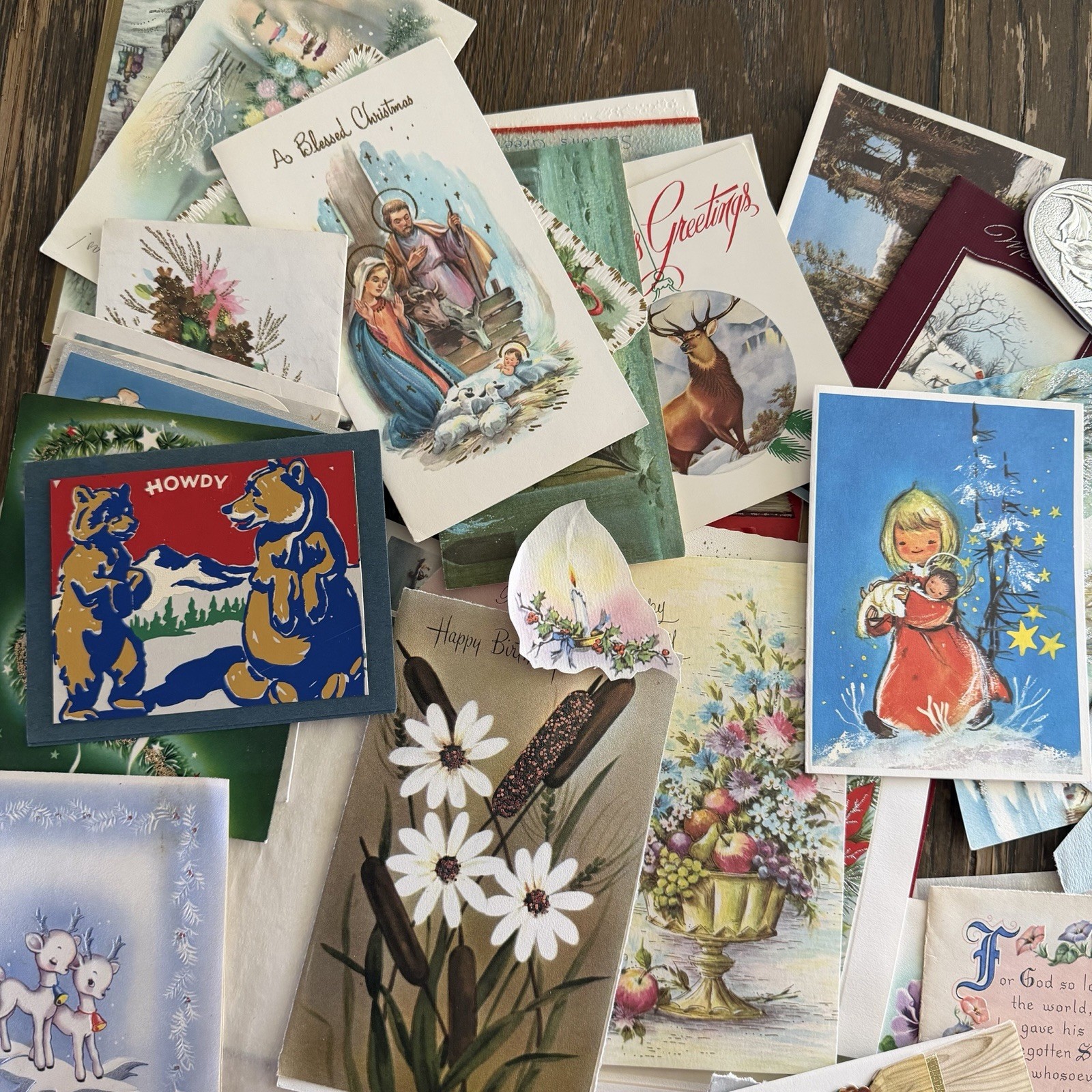 200+ Lot Used Greeting Cards + Paper Scraps 1930-1970s Scrapbooking Art Ephemera