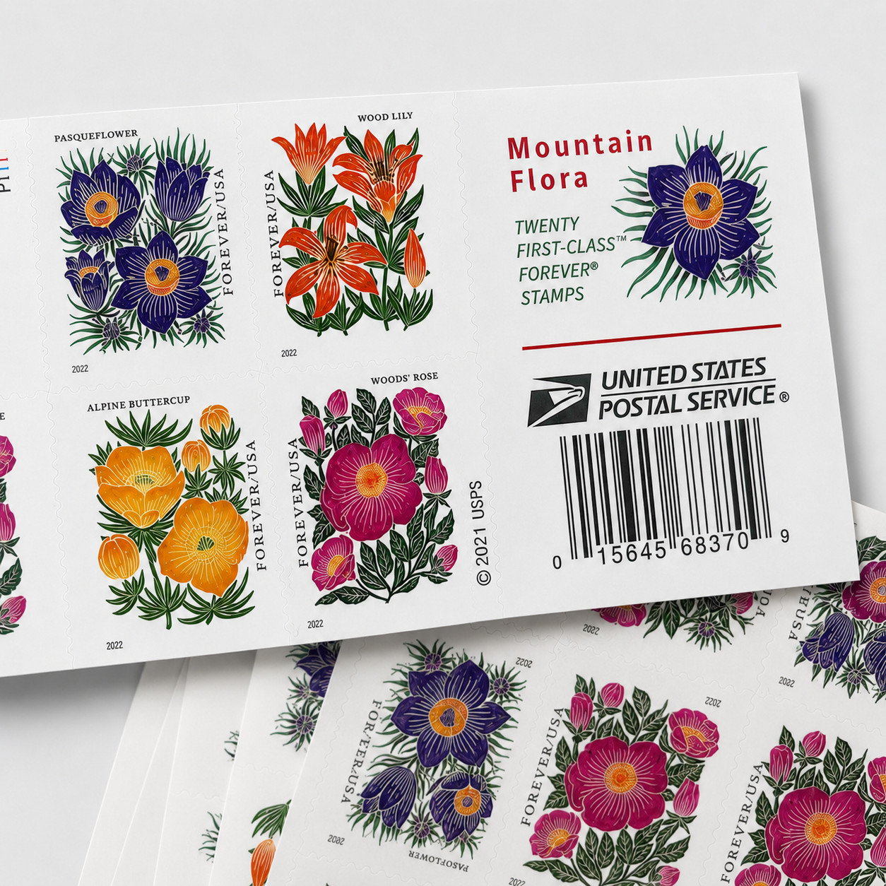 Mountain Flora USPS Forever Stamp Scott #5673-5673 5 Booklets x20, 100 stamps