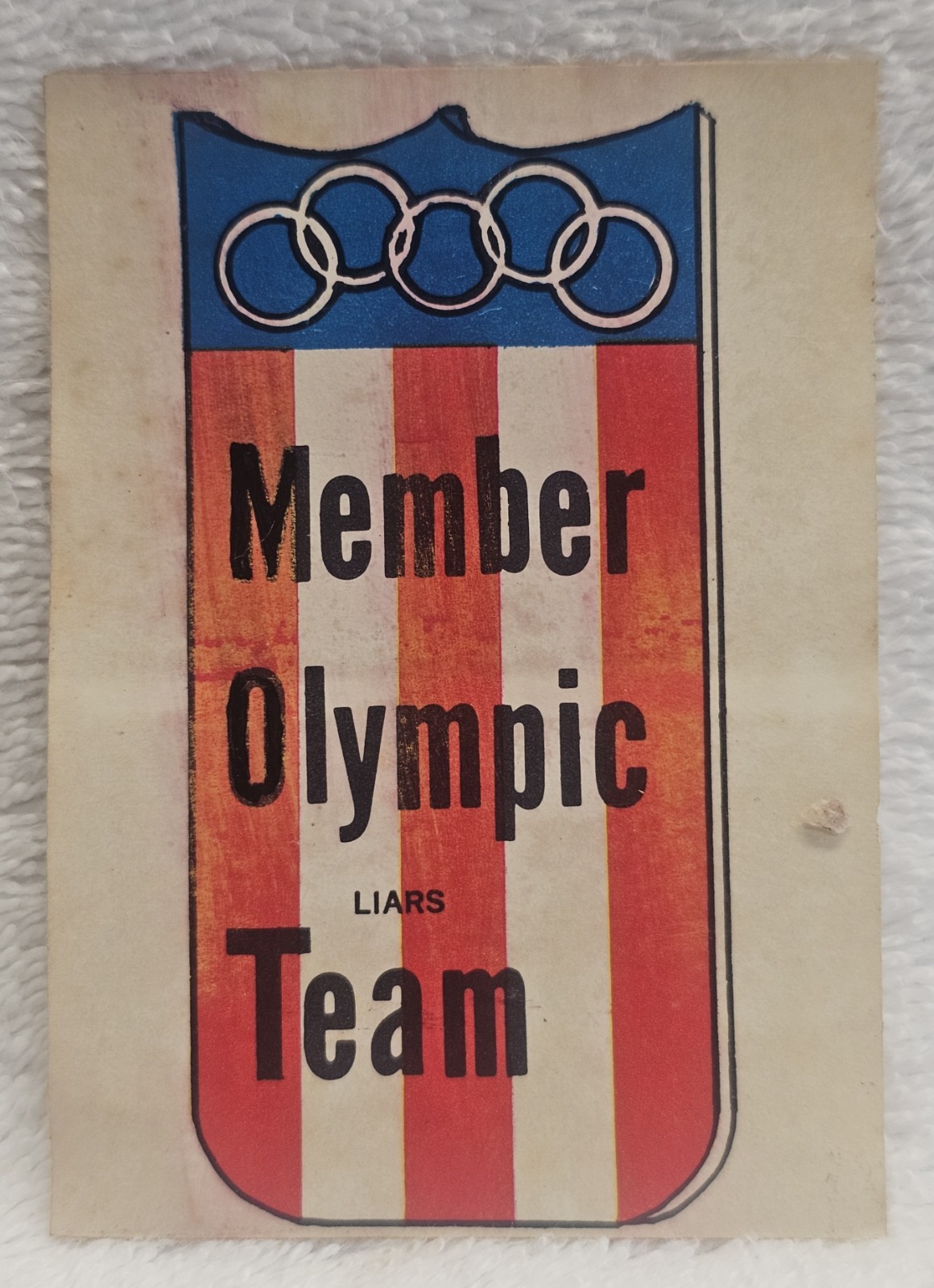 Vintage 1950’s Impko Funny Member of the Olympic liars Team Luggage Sticker 3½”