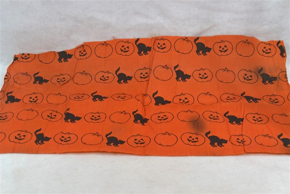 antique crepe paper halloween orange black cat pumpkins 20×72/14×26 original