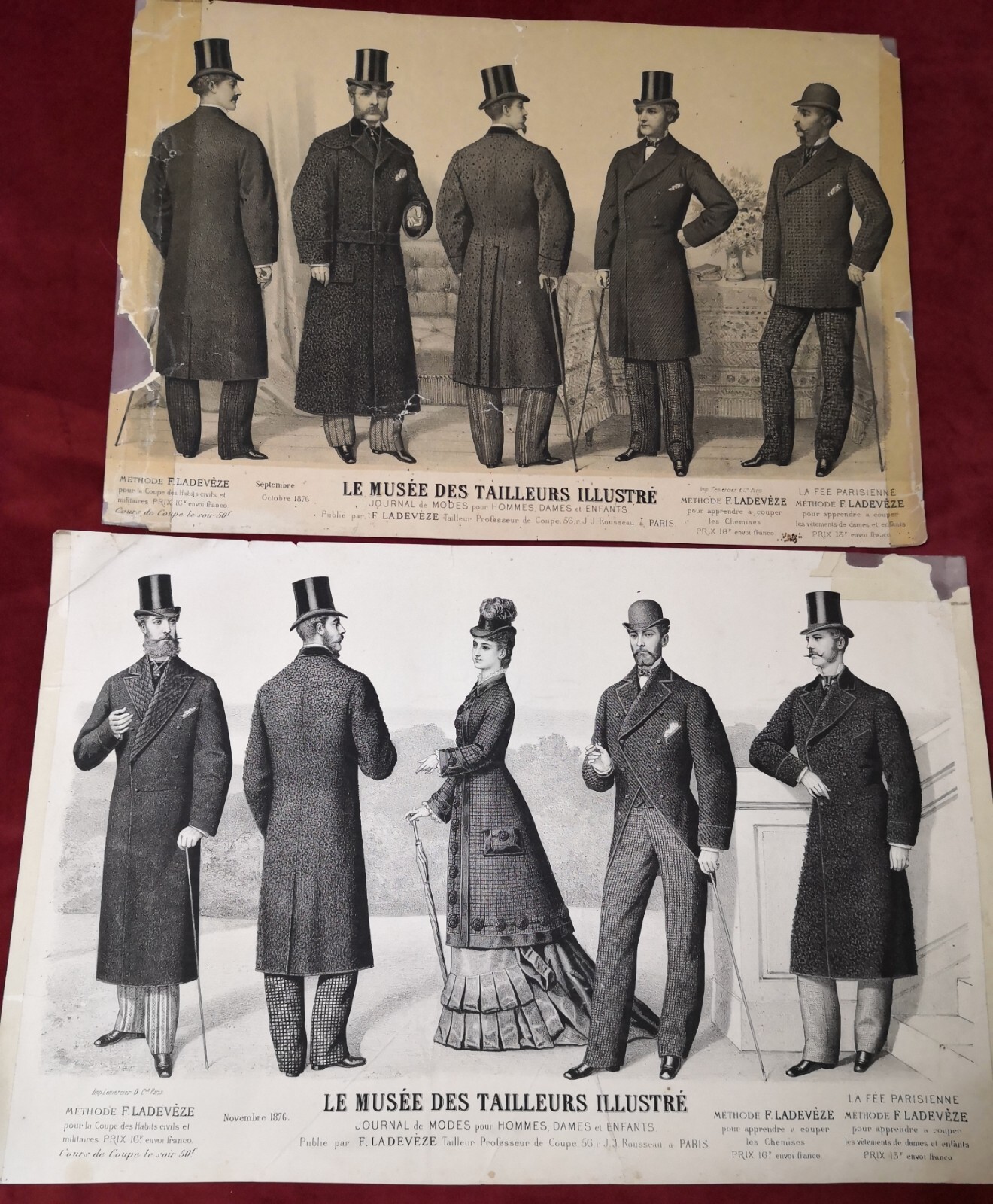 TWO ORIGINAL 19th Century FRENCH ANTIQUE PRINTS – MEN’S FASHION (Set D)