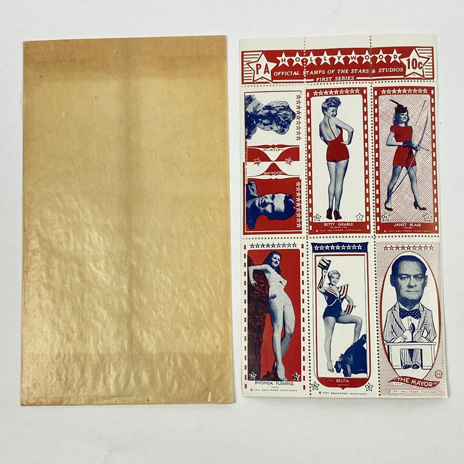 1947 Hollywood Starstamps Sheet Betty Grable Rhonda Fleming Janet Blair VTG