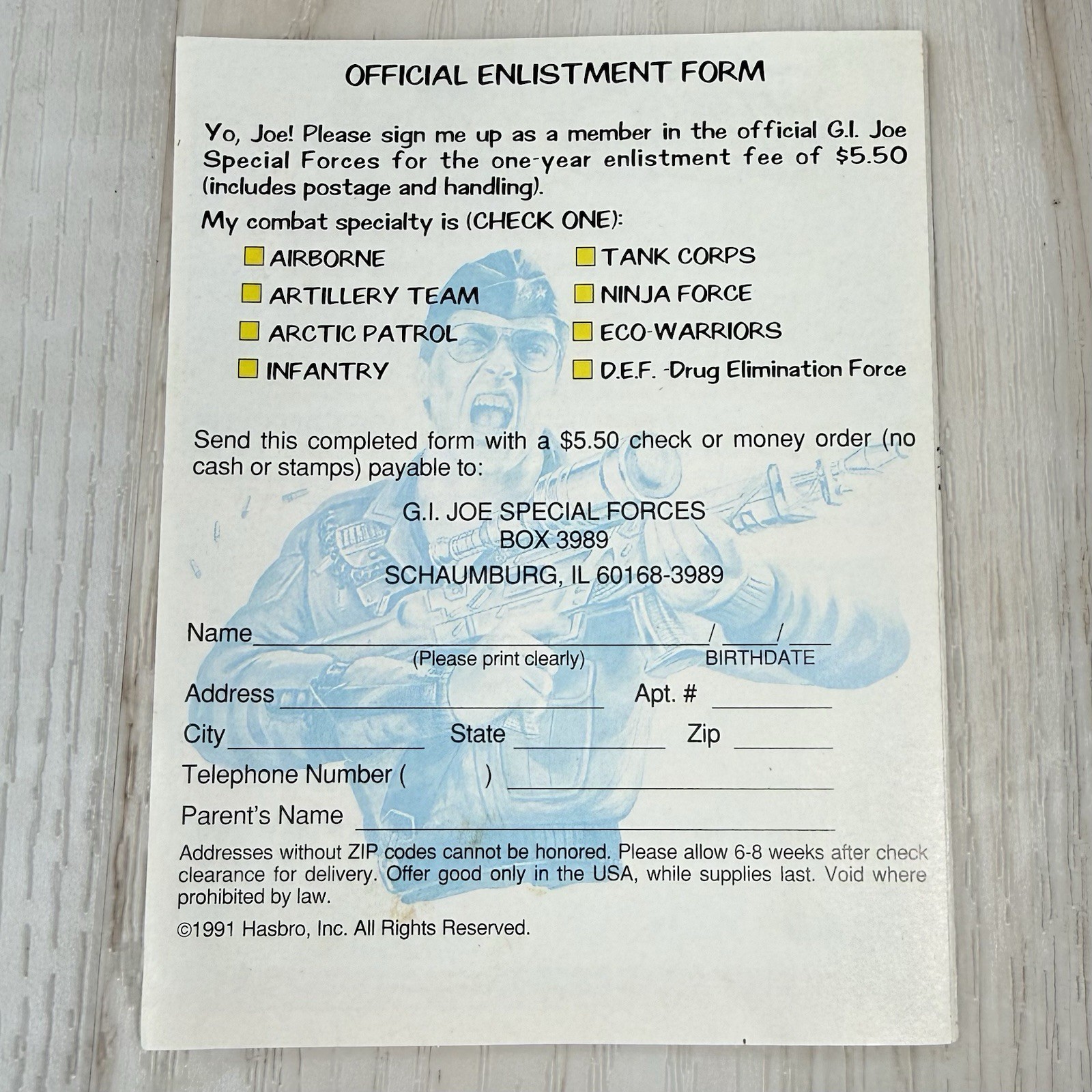 VTG 1991 HASBRO G.I. Joe Leaflet BROCHURE Catalog SPECIAL FORCES 5.75″x4.5″ EUC
