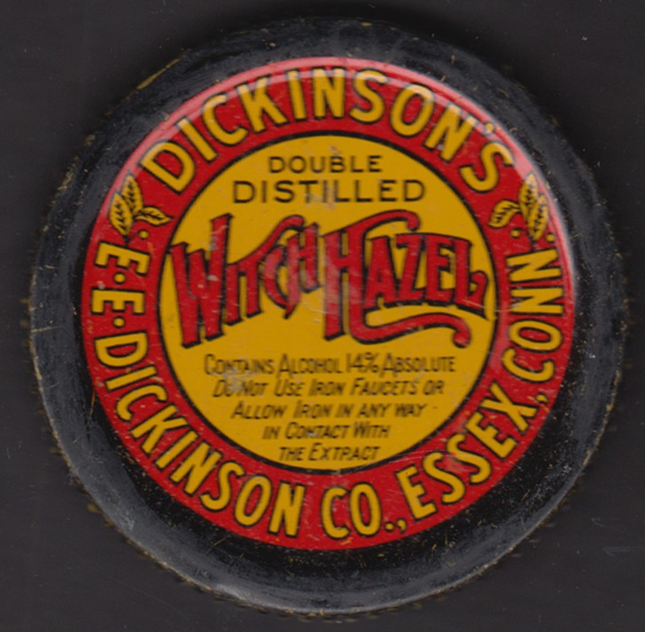 E E Dickinson’s Double Distilled Witch Hazel metal container top ca 1920s