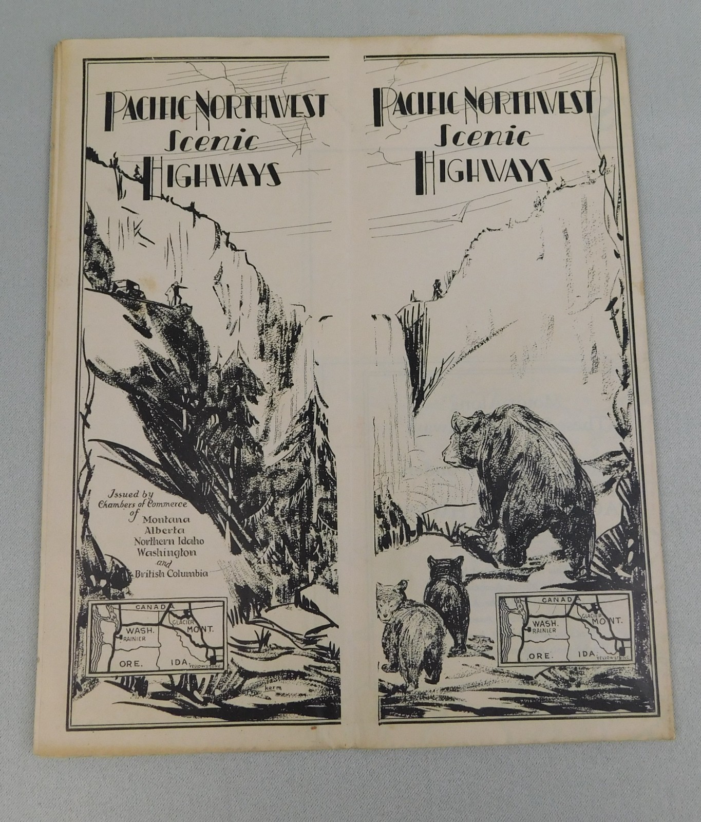 Vintage 30s Pacific Northwest Scenic Highways Driving Tour Travel Brochure Map