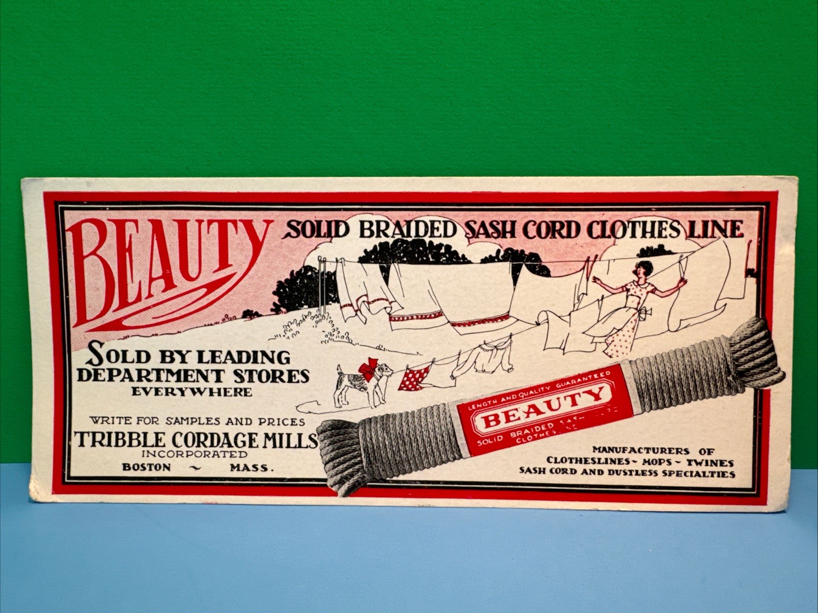1940’s Clothes Line Blotter, Tribble Cordage Mills Boston Rope Laundry Wash Day