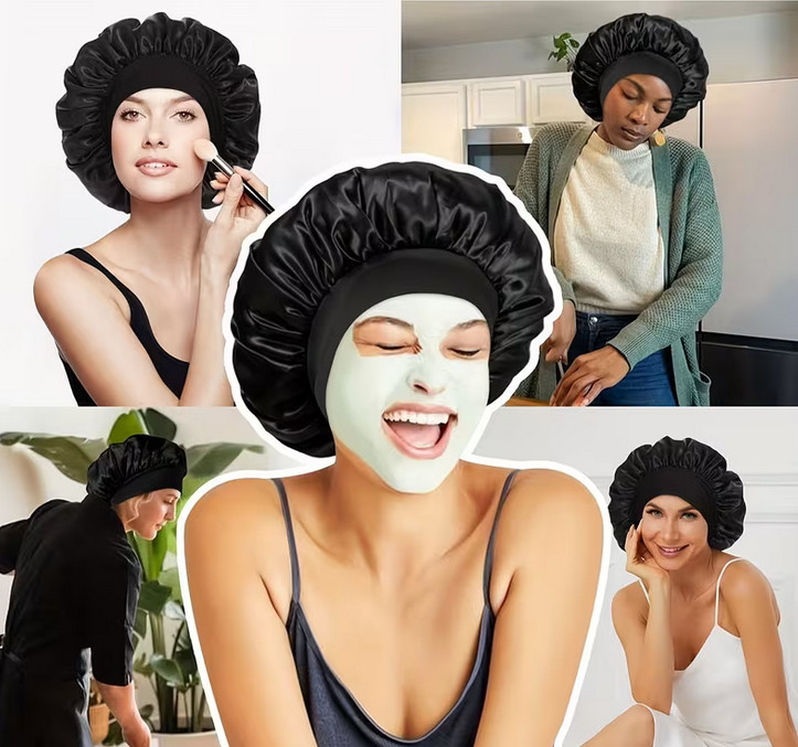 14 Inch Diameter Black Satin Lined Sleeping Bonnet