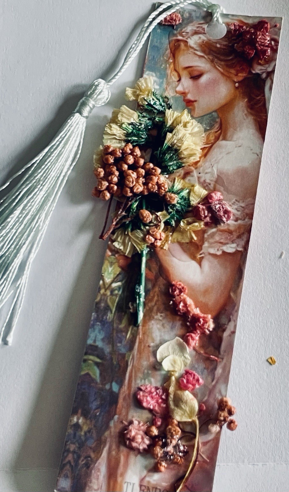 Handmade Bookmark Real Dried Flowers Fairytales Fairies Tassel Double Sided