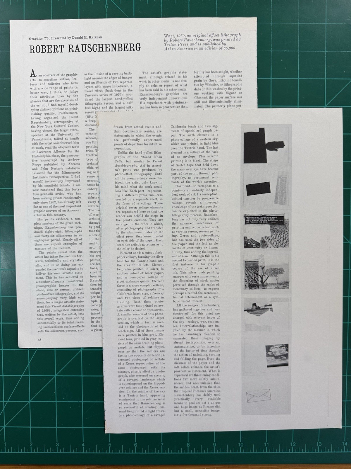 1970 Robert Rauschenberg Double Sided Lithograph WART w/vintage Magazine Article