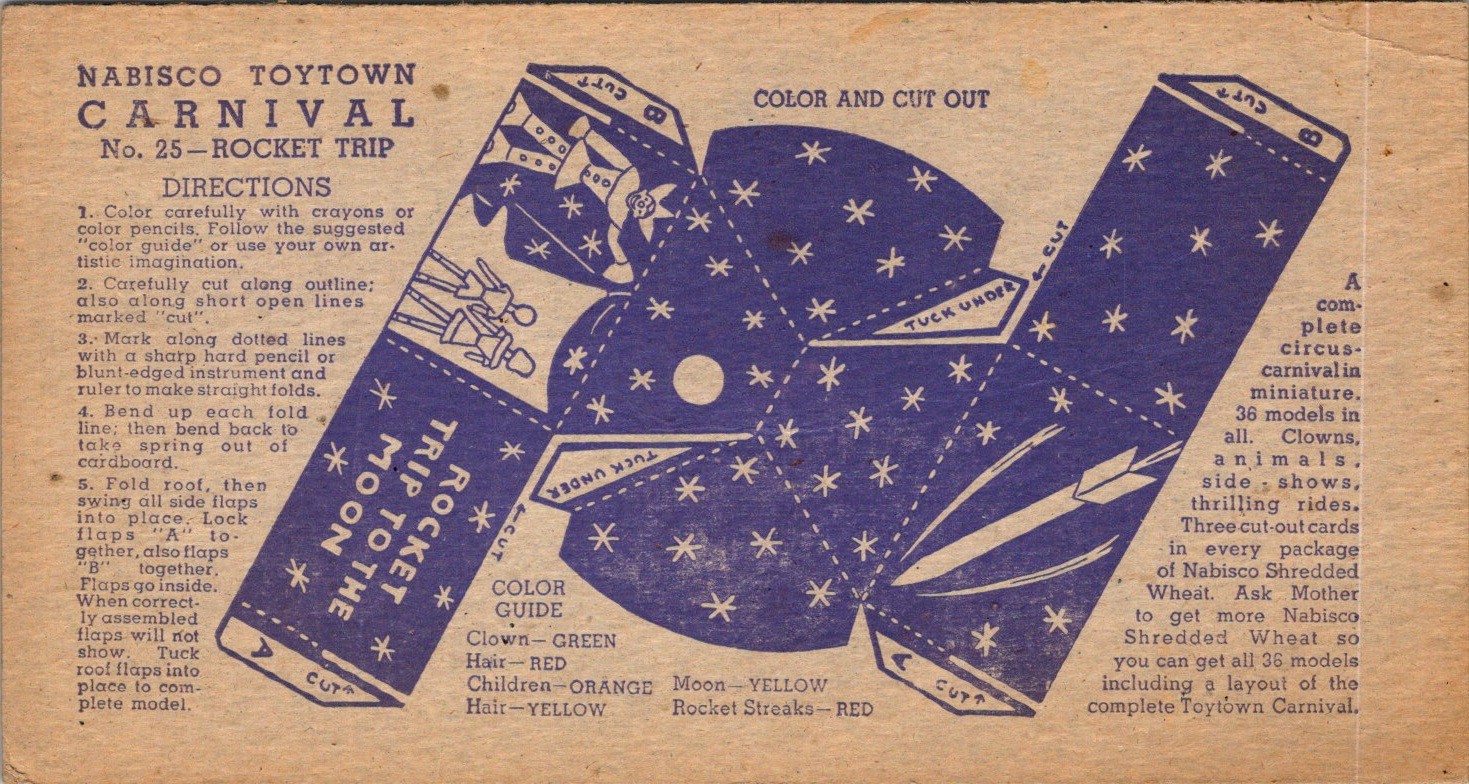 Nabisco Shredded Wheat Rocket Trip Cut-Out Toytown Carnival No. 25 1950s