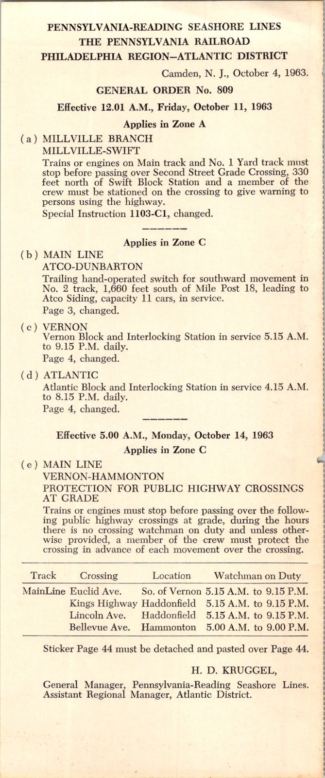 PA-Reading Seashore Lines 1963 General Order No. 809 Railroad