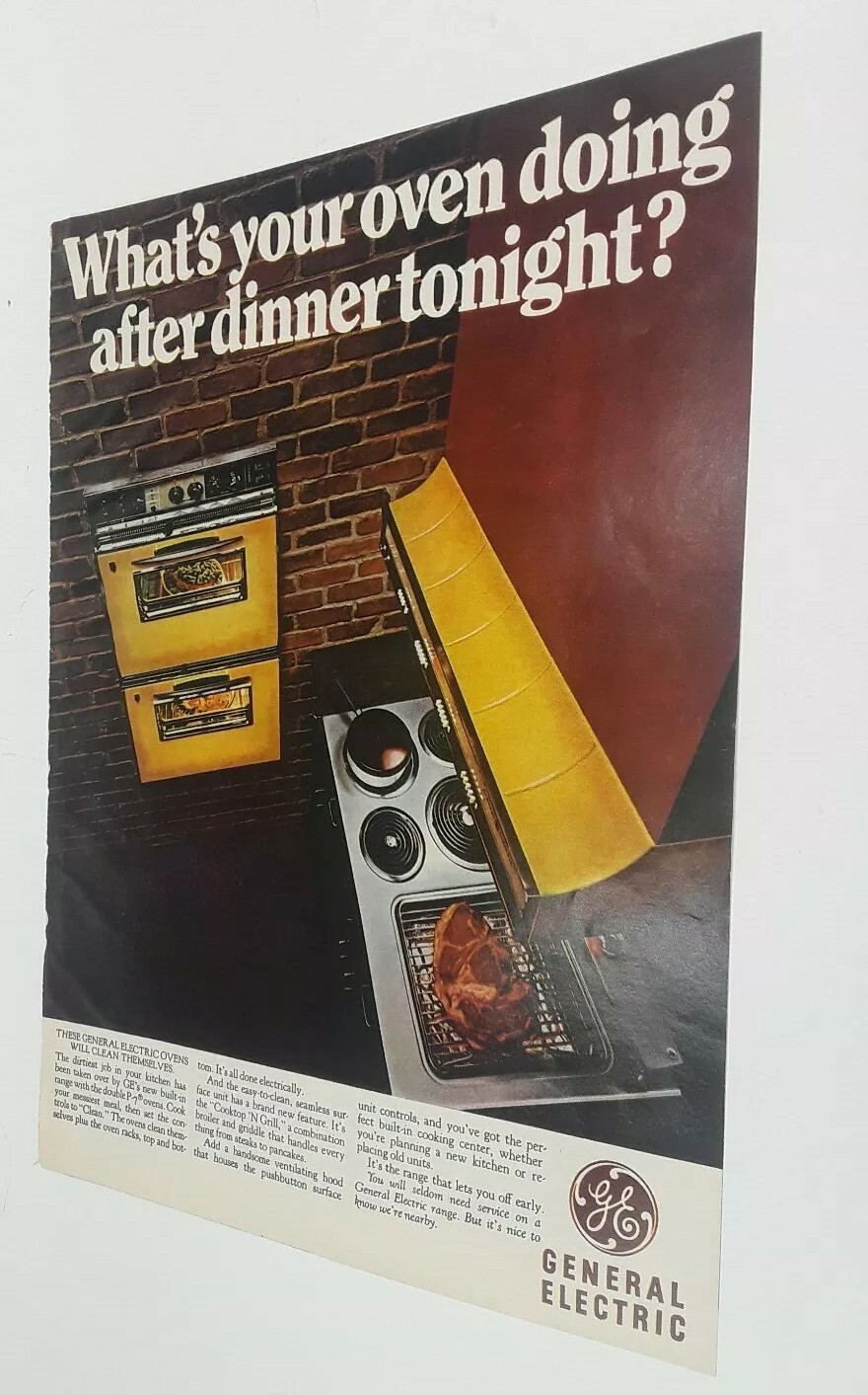 1968 General Electric P7 Self Cleaning Oven Yellow Vtg Magazine Print Ad