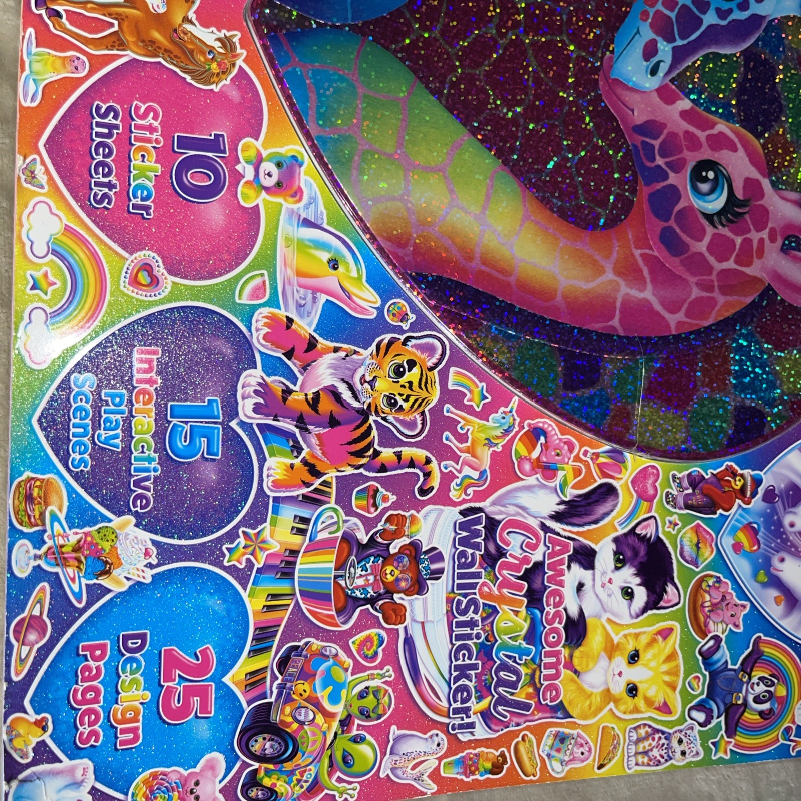 Lisa Frank Activity Pad, 2000+ Stickers Holographic Cover Giraffes Unicorn Panda