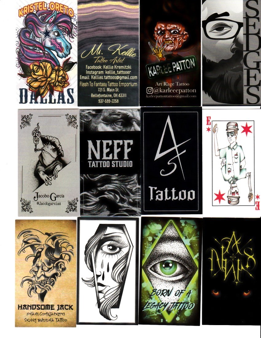 100 Different American Tattoo Shop Business Cards Set 1