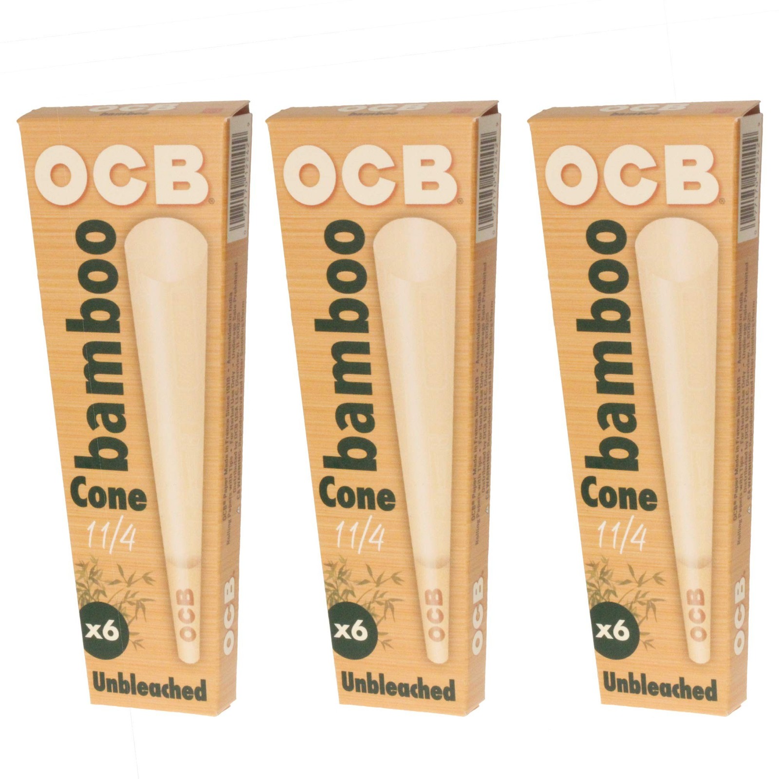 OCB – Unbleached Bamboo 1 1/4″ Cone – 3 Packs with 6 Cones per Pack