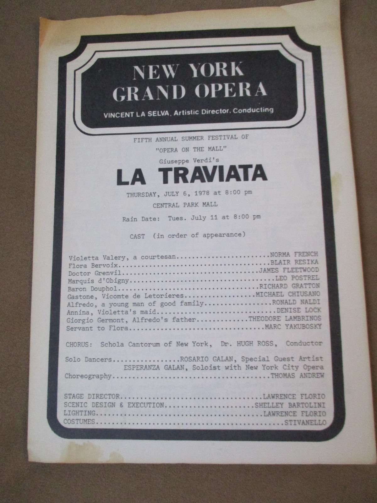 LOT OF 3 – NEW YORK GRAND OPERA – OPERA ON THE MALL CENTRAL PARK PROGRAMS 1975