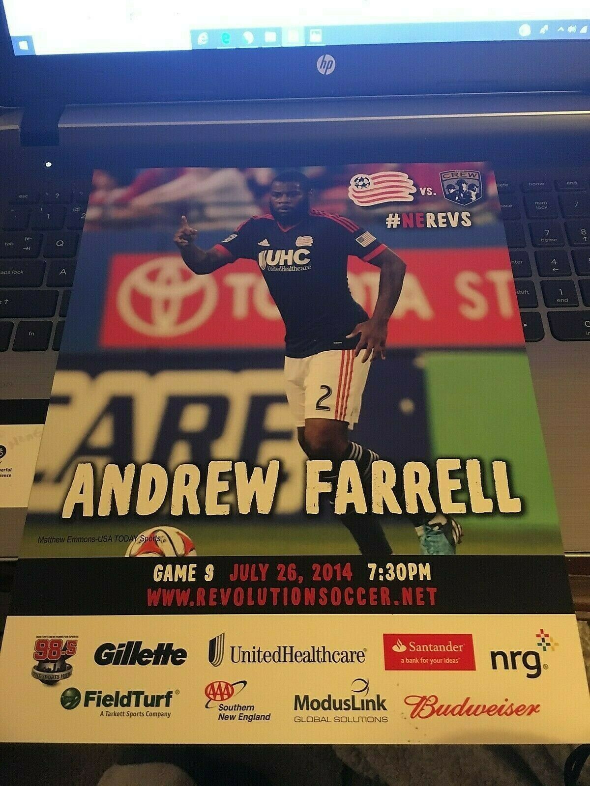 Andrew Farrell #2 New England Revolution MLS Soccer 8.5 x 11 Photo 2014 Game