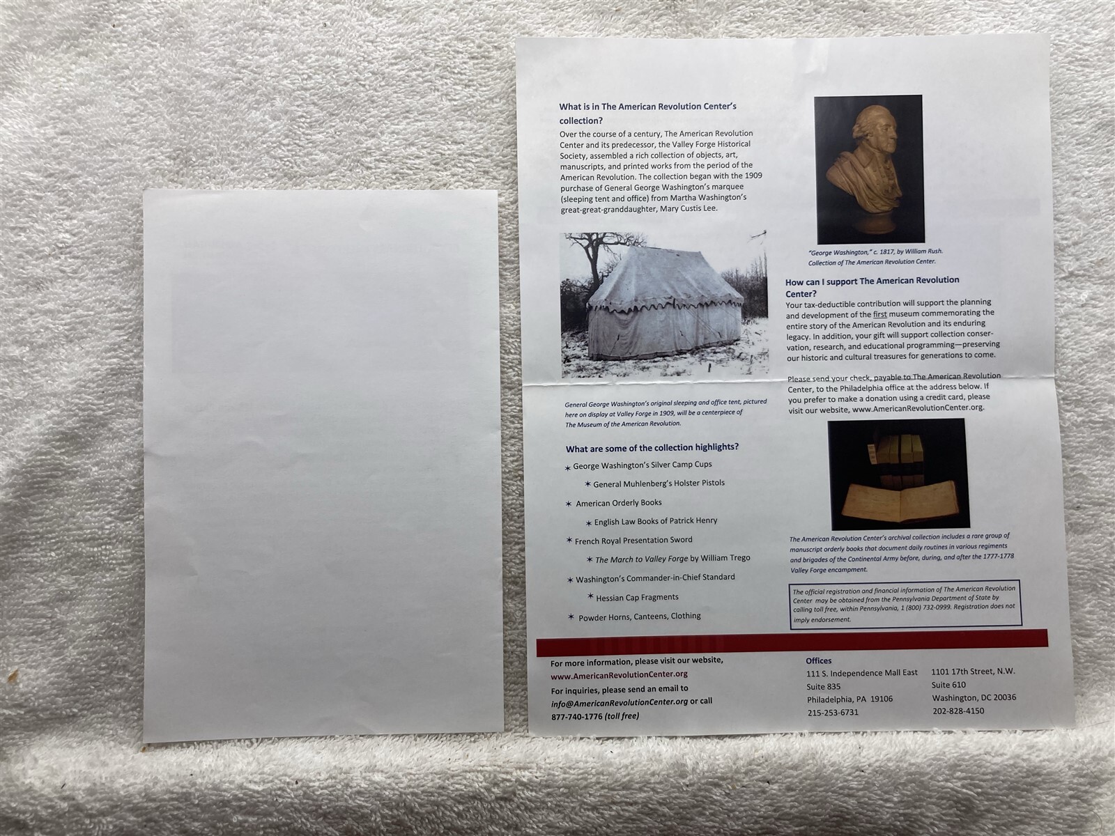 2000’s American Revolution Center Philadelphia PA Fact Sheet Vtg