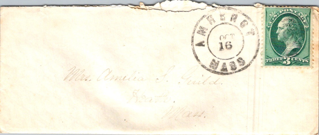 1878 Letter from A.E. Miller Amherst MA to Amelia S. Guild Heath MA Dress Cloak