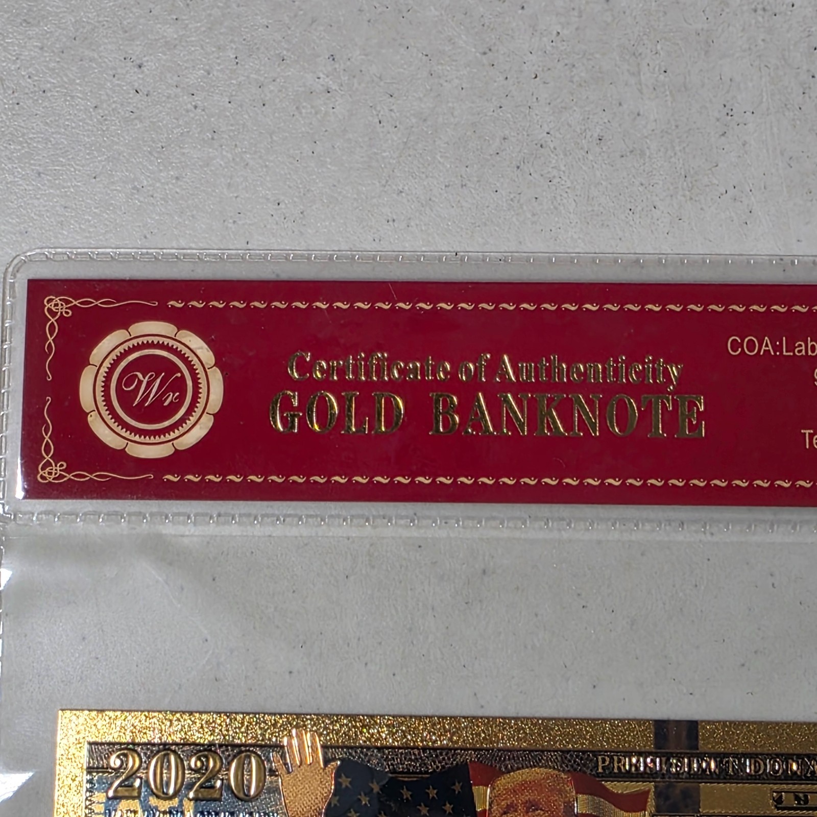 24K Gold Plated Collectible Trump 2020 Dollar Bill + Certificate Of Authenticity