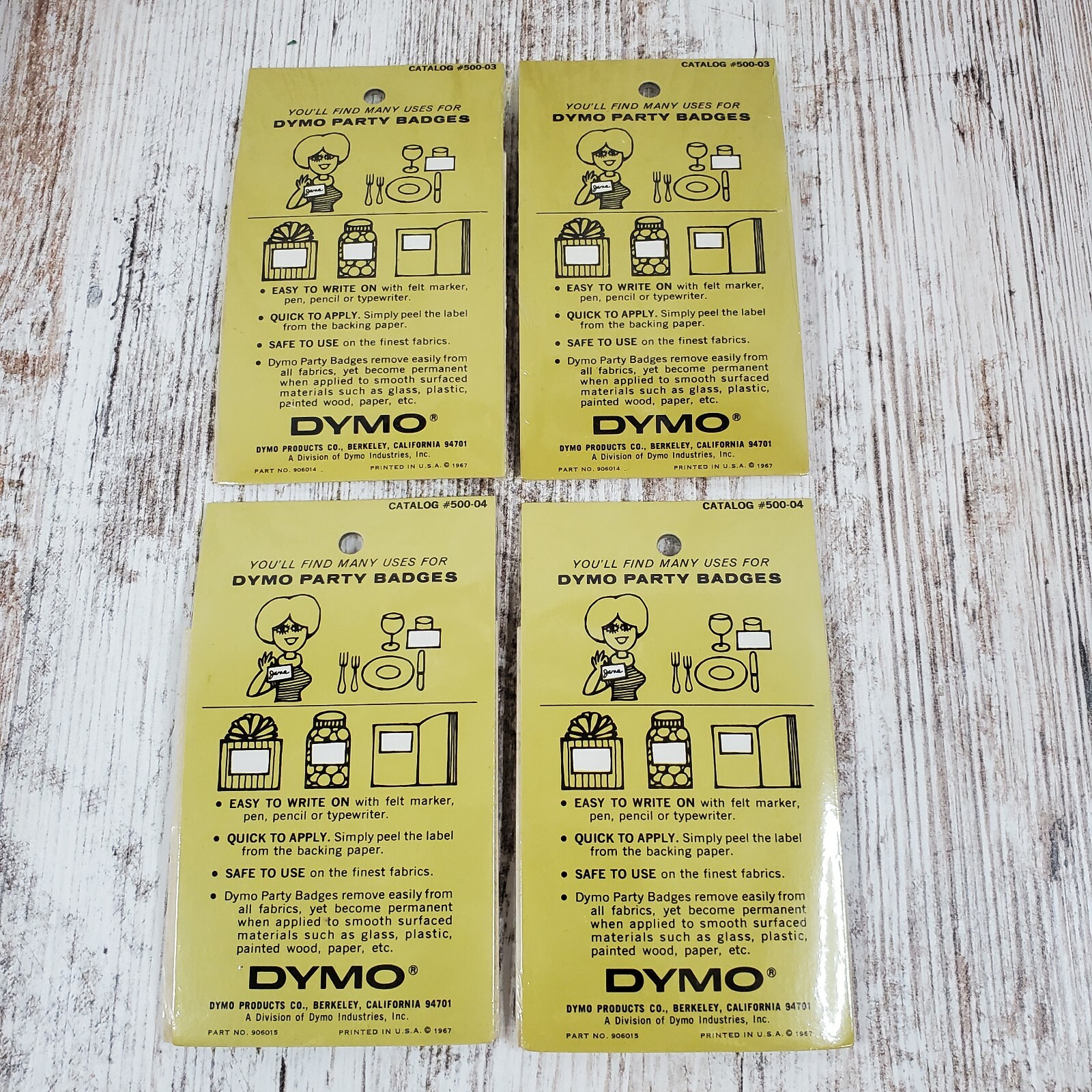 Vintage 1967 Dymo Party Name Badges Self Sticking Labels 24 Pack Lot of 4 NOS