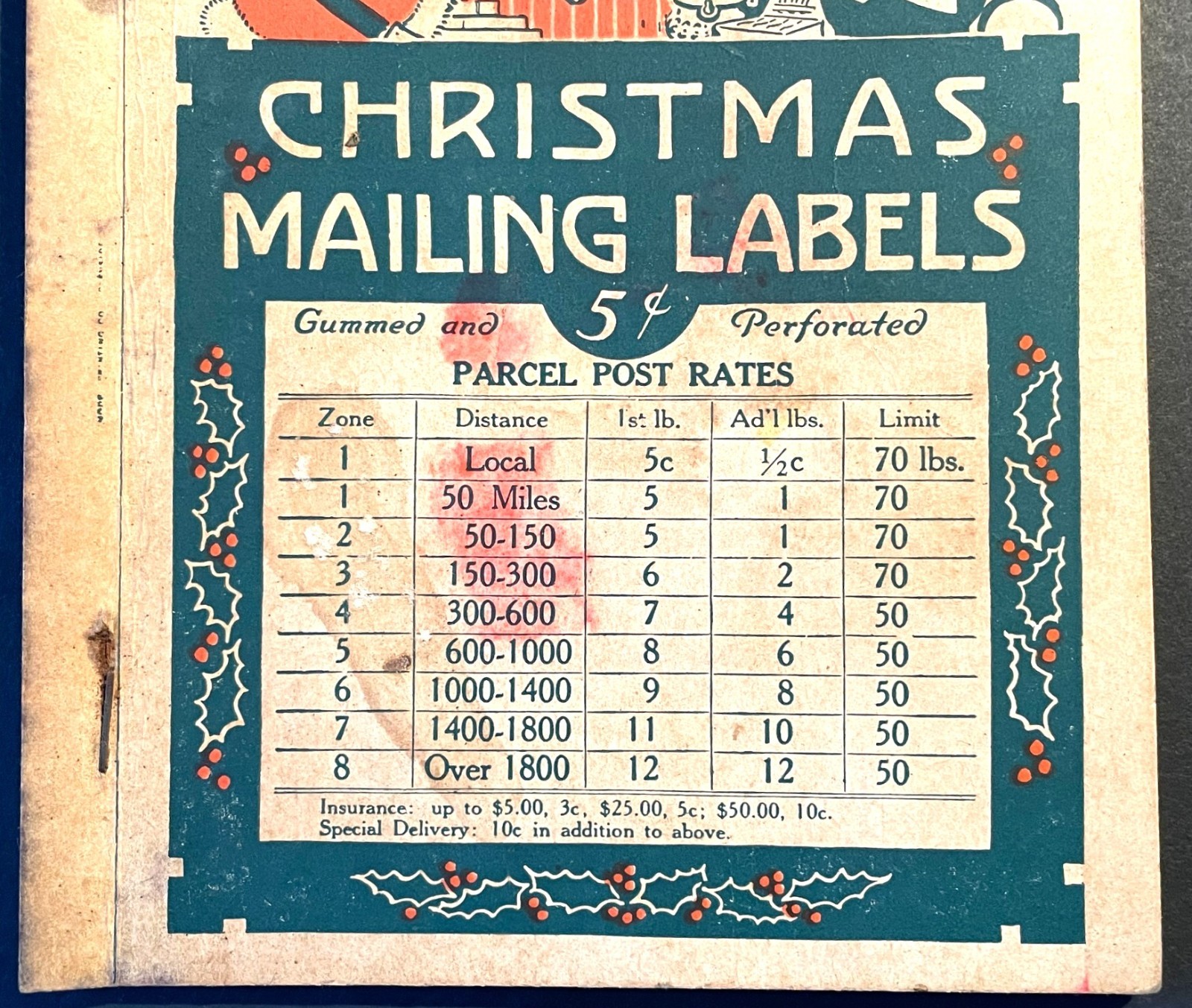 1930s Christmas Mailing Labels with Parcel Post Rates Charming Graphics