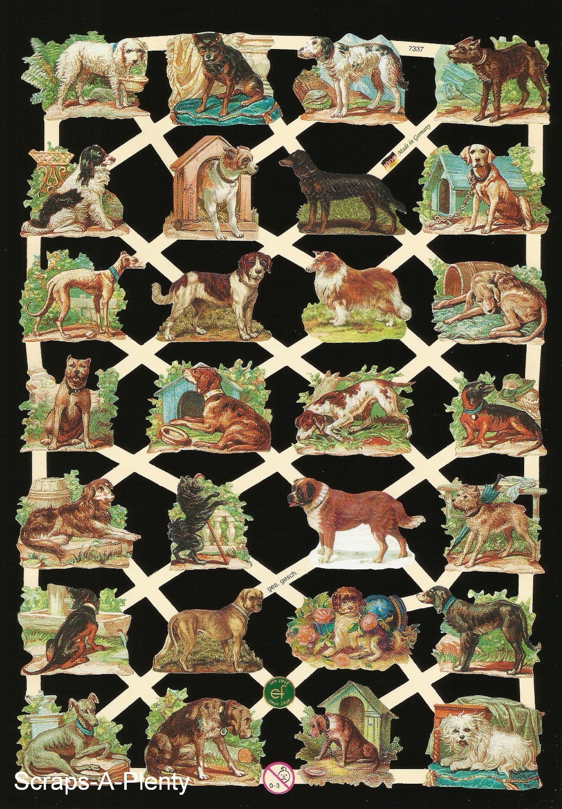 German Embossed Victorian Style Scrap Die Cut – Playful Dog & Puppies EF7337