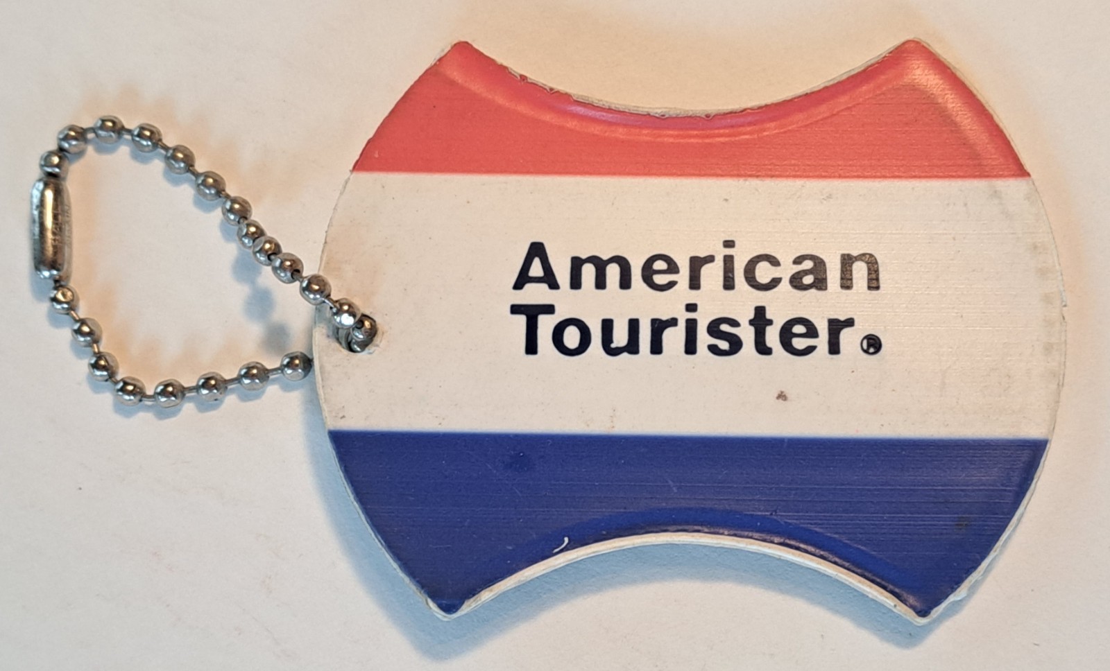 Vintage American Tourister Luggage Name Tag Red White & Blue Ball Key Chain