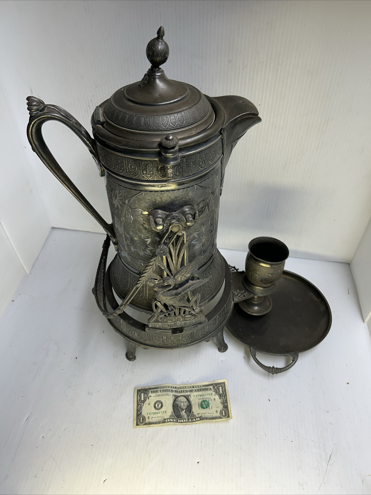 Reed & Barton Tilting Water 1923 Pitcher Patent 1880 W/ Cup Porcelain Lined
