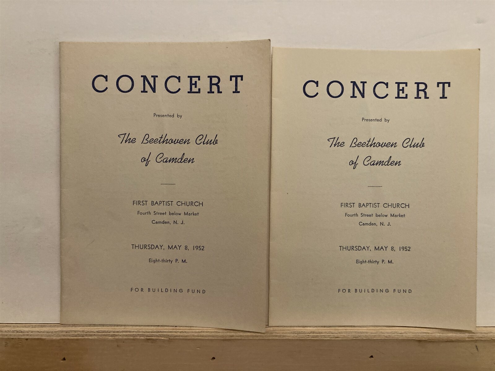 1952 May 8 Beethoven Club of Camden First Baptist Concert Program NJ Vintage NJ