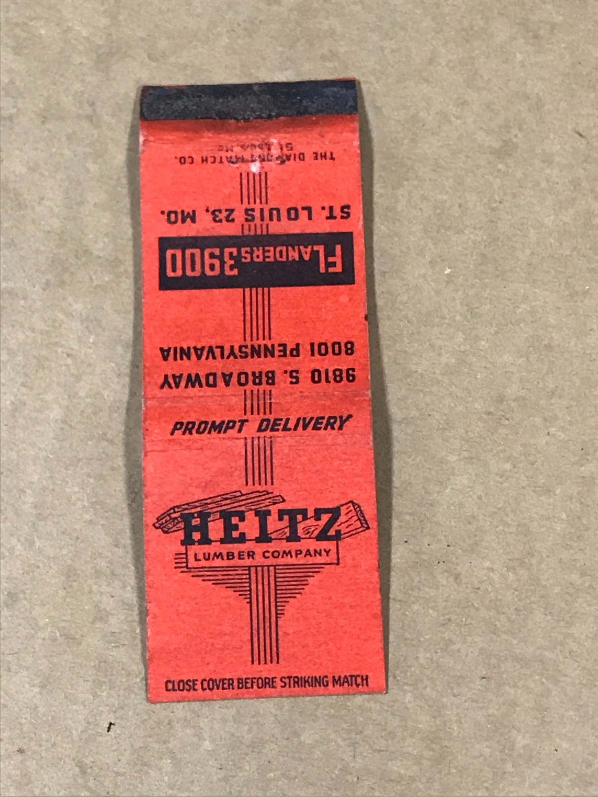 Vintage Heitz Lumber – Matchcover, Matchbook