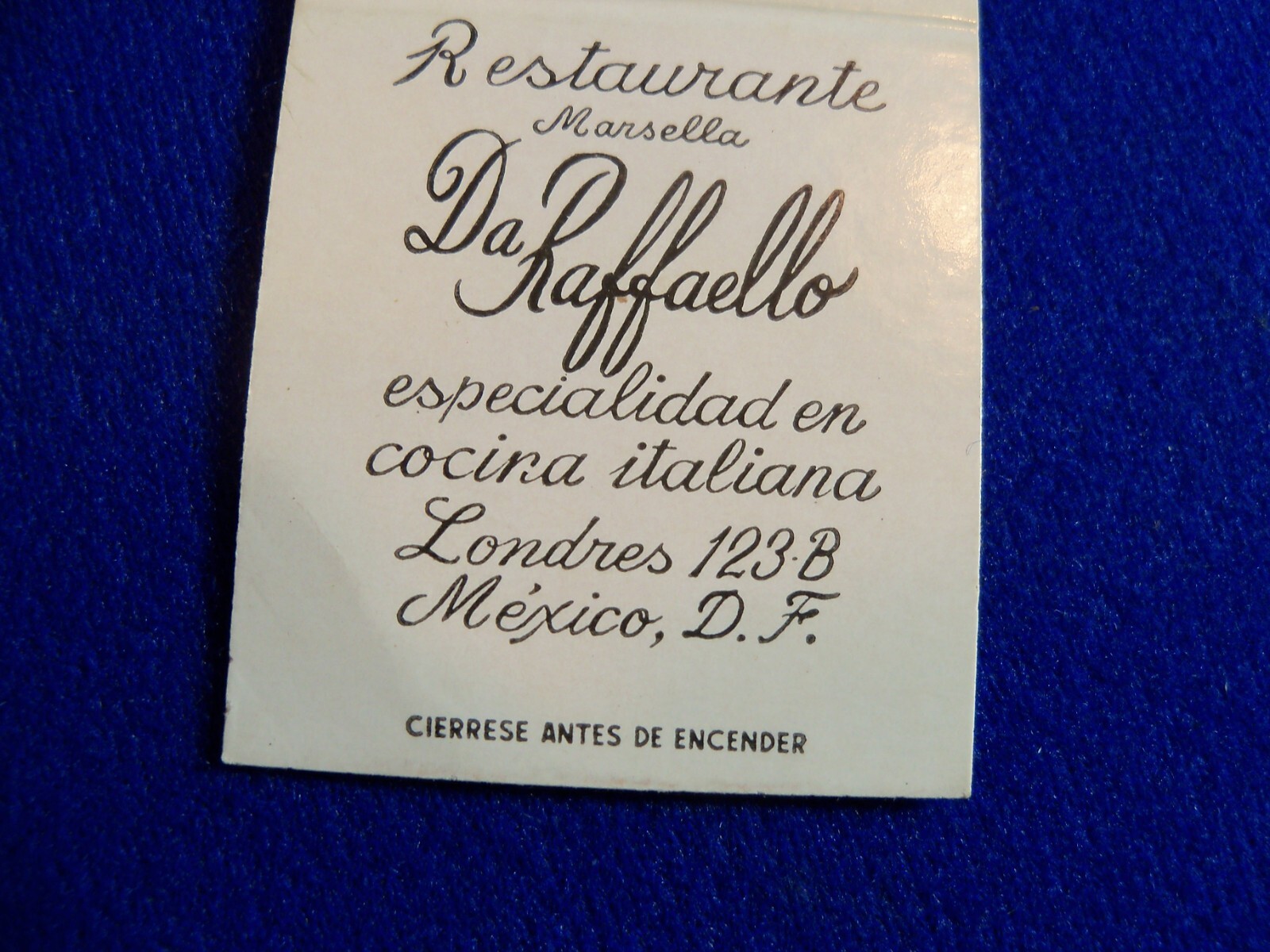 Vtg Ballantine’s Whisky Da Raffaello Restaurant Mexico tax Stamp Matchbook Cover