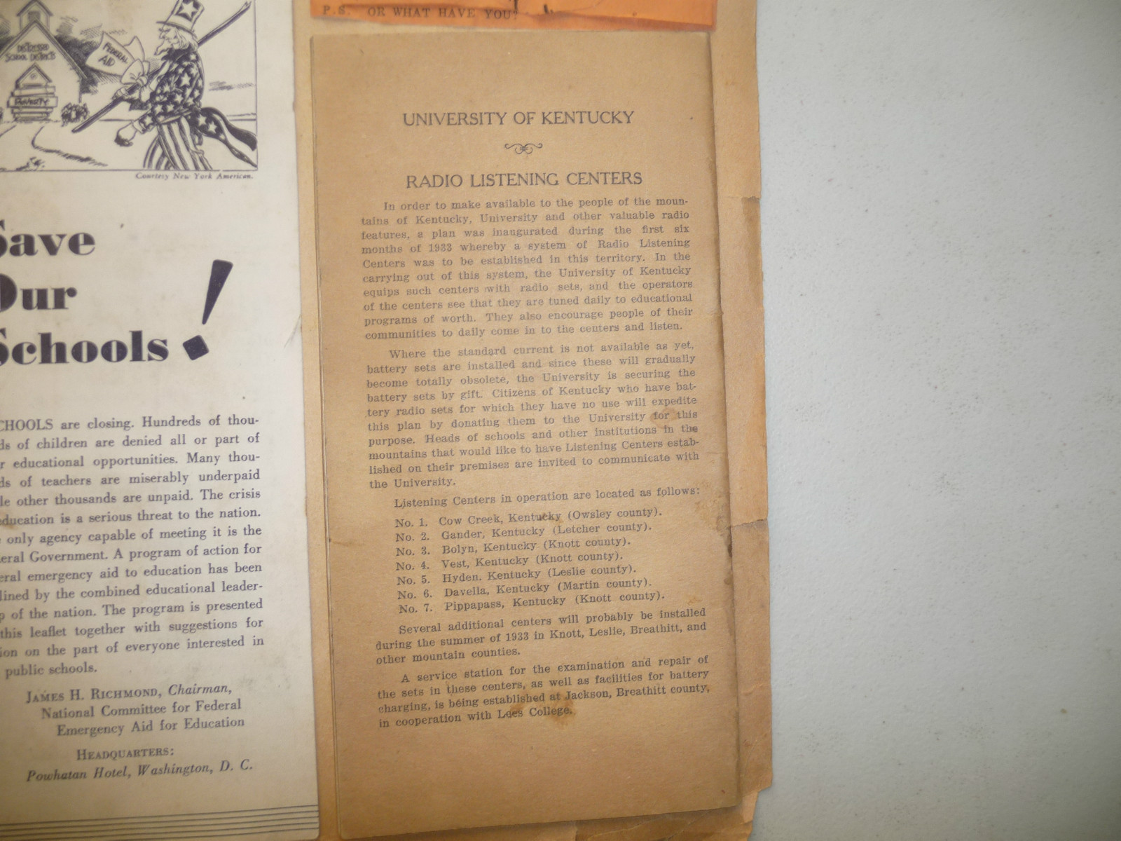 UNIVERSITY OF KENTUCKY RADIO PROGRAMS 1933 VEVAY INDIANA NRA CARD JOLIET IL